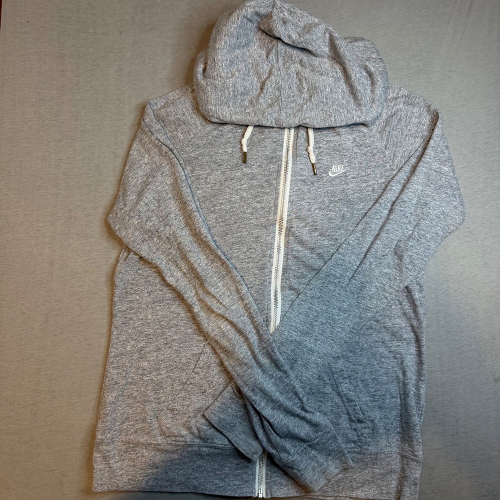 Nike Sportswear Gym Vintage Full Zip Hoodie Gray Heathered Logo Womens Large